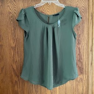 Chiffon Tulip Cap Sleeve Blouse | Army Green Business Casual Size M